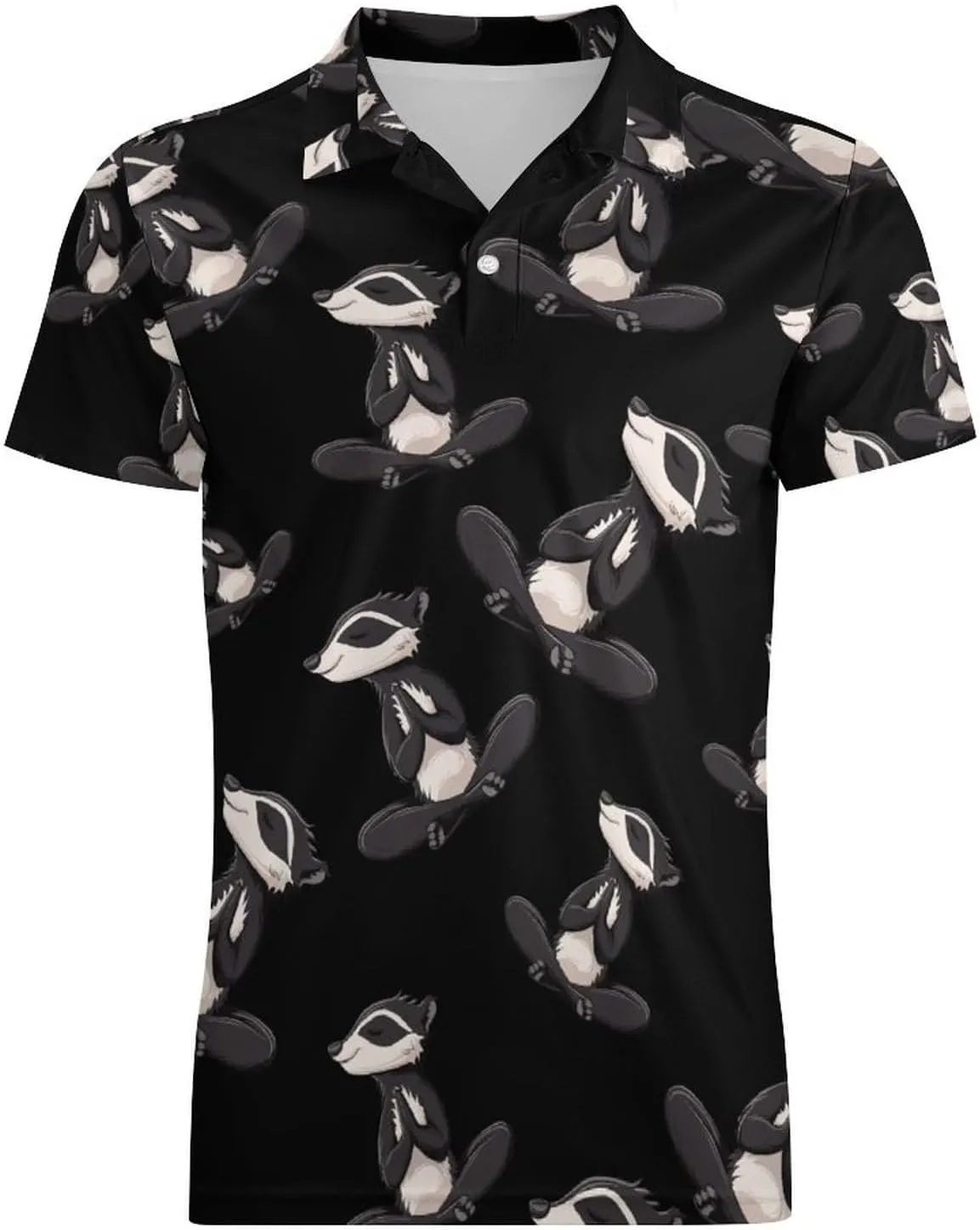 Funny Yoga Badger Men's Polo Shirt Short Sleeve Casual Athletic Quick Dry Golf T-Shirts