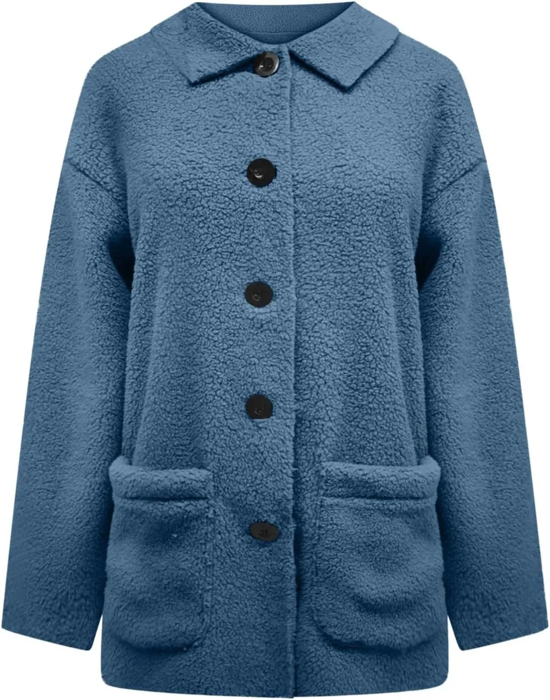 Fuzzy Fleece Jacket for Women Plus Size Button Down Lapel Sherpa Coats with Pocket Fluffy Winter Outerwear Warm Coat