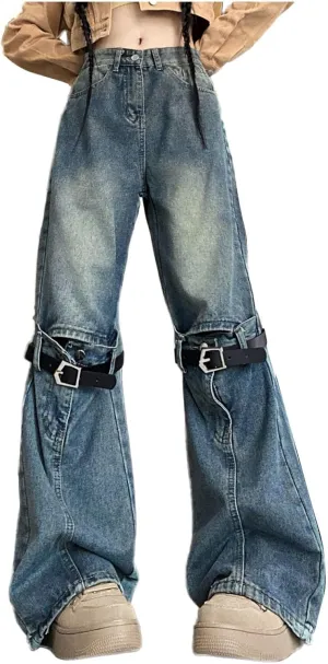 FZVYD Cute Jeans for Women Star Patchwork Pants High Waisted Straight Leg Baggy Jean Casual Baggy 2024 Trendy Streetwear