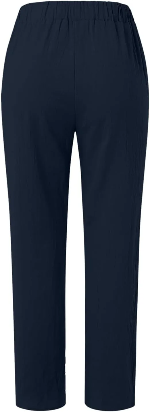 FZYLQY Cotton Linen Pants for Women Casual Elastic Waist Cropped Harem Style Trousers with Pockets 2025 Edition Look