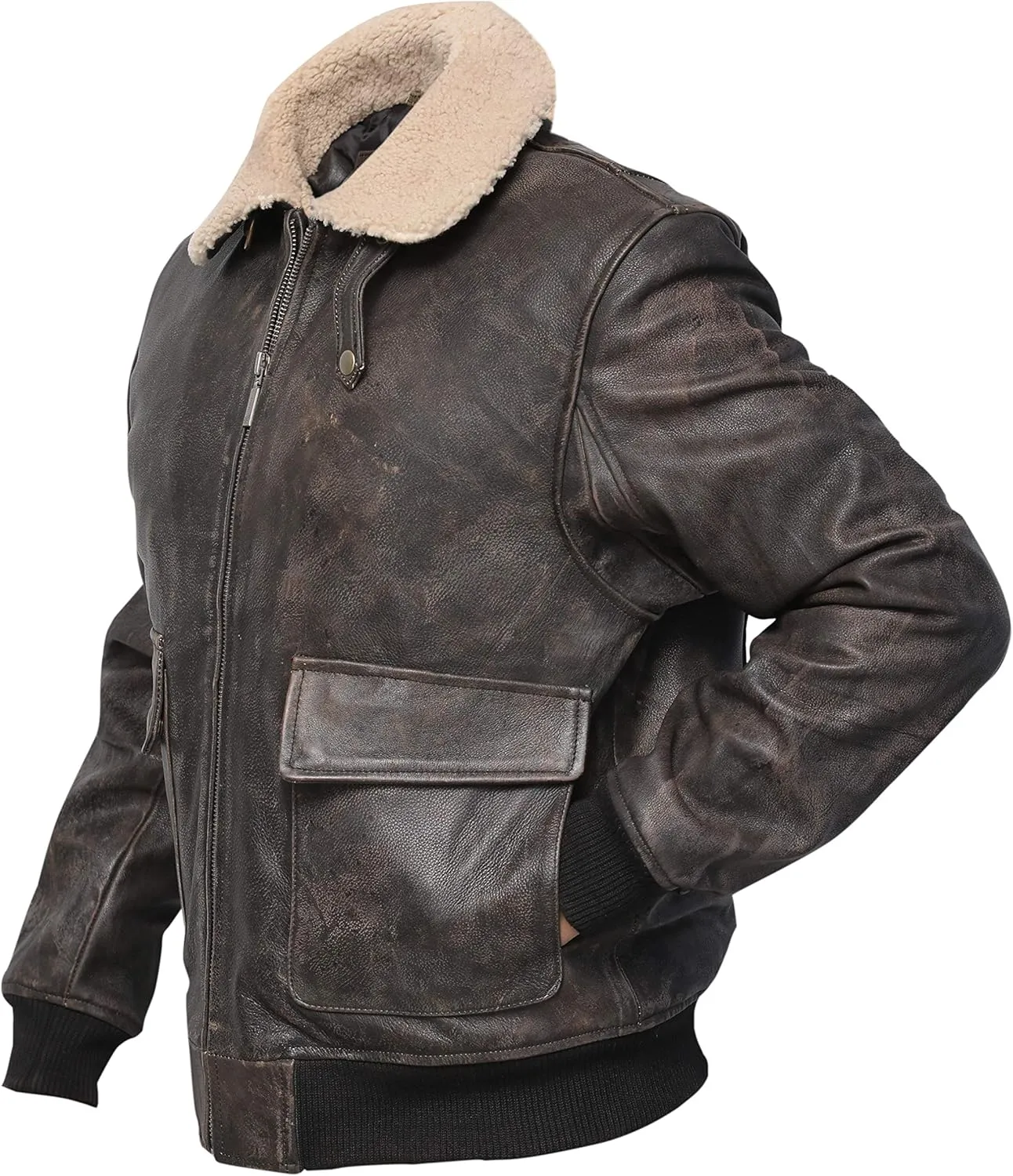 G1 Distressed Brown Cowhide Leather Bomber Aviator Flight Jacket