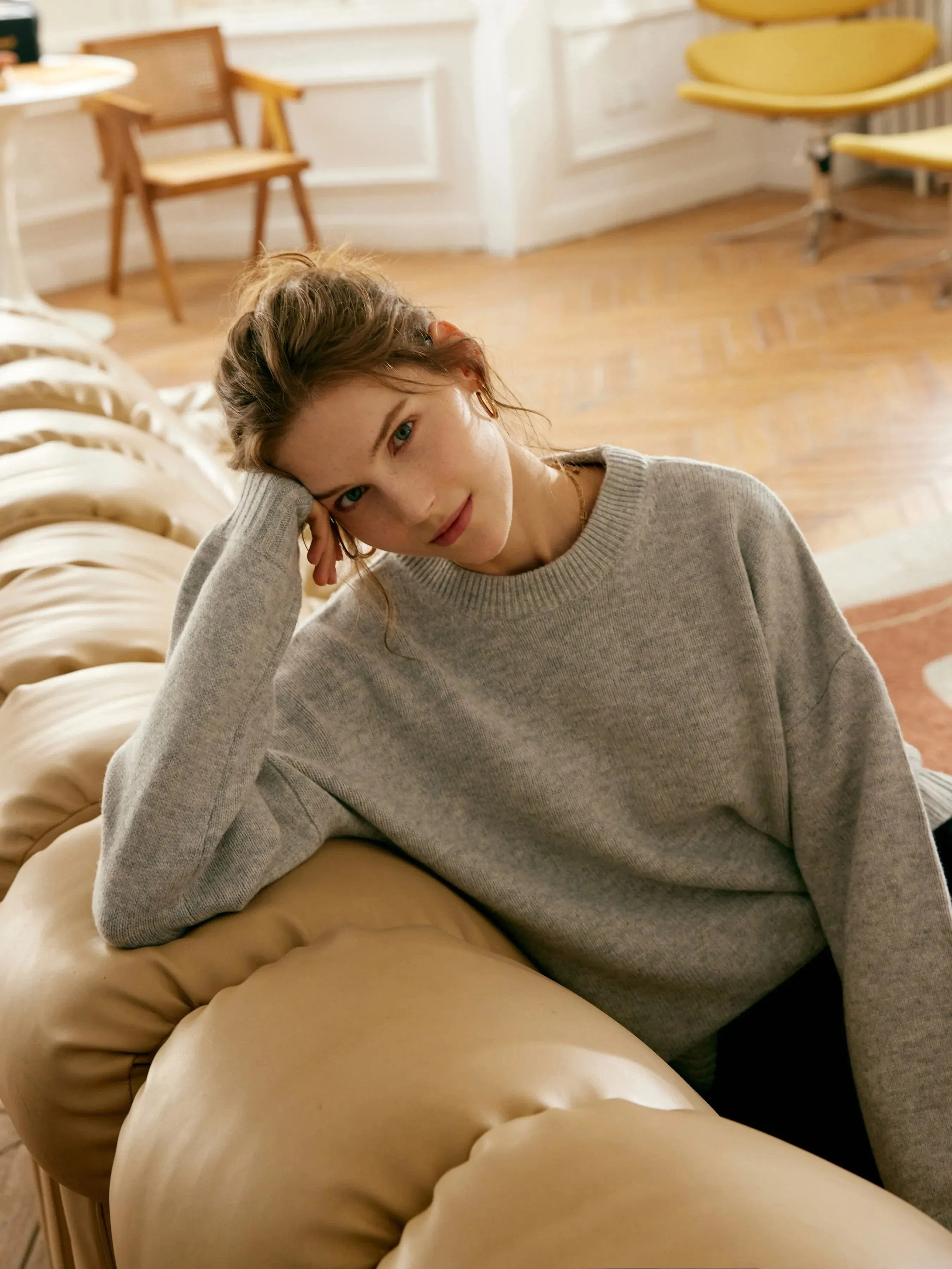 Gemma 100% Merino Wool Grey Relaxed Fit Drop Shoulder Pullover