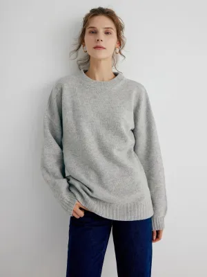 Gemma 100% Merino Wool Grey Relaxed Fit Drop Shoulder Pullover