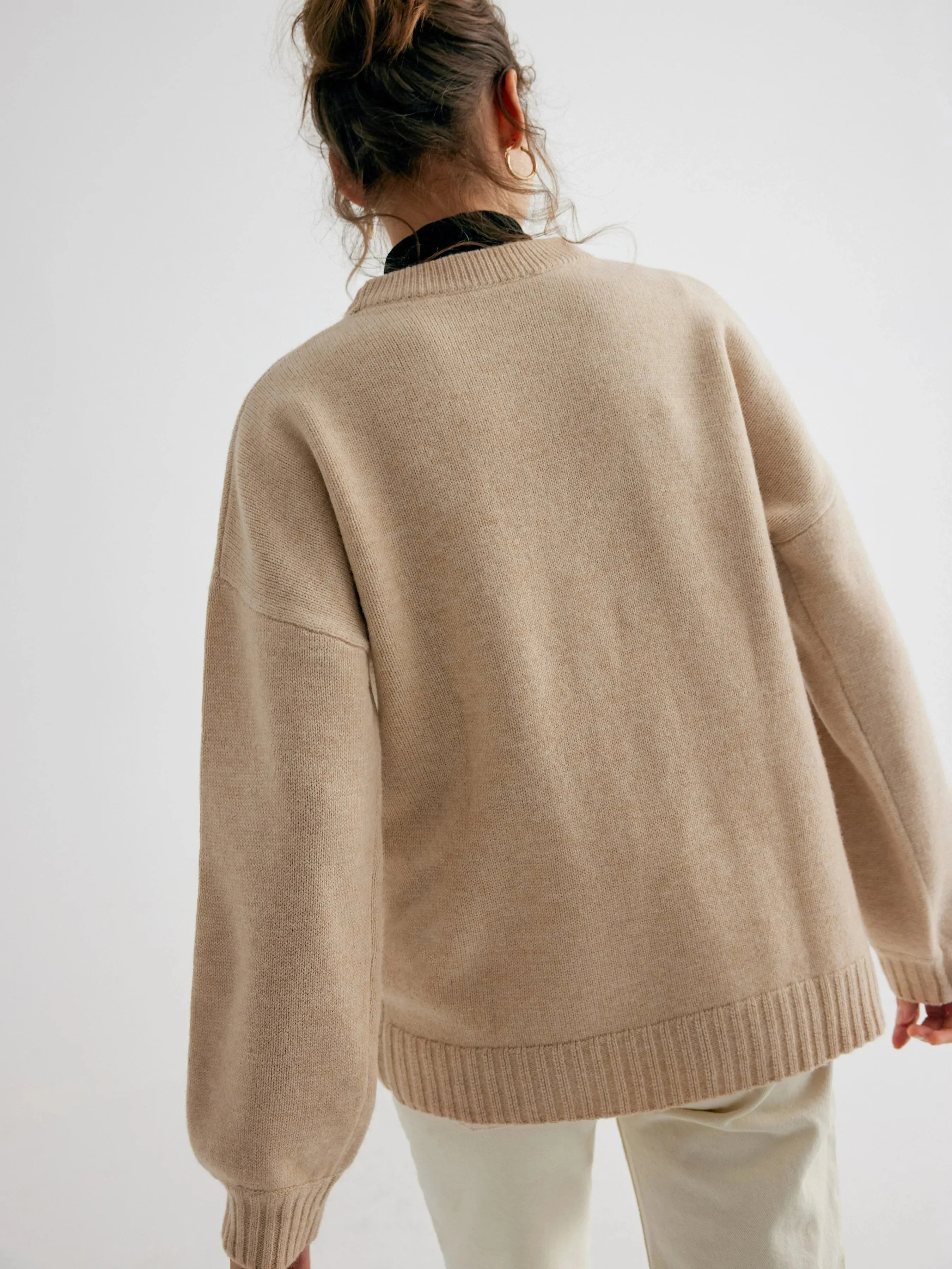 Gemma 100% Merino Wool Oatmeal Relaxed Fit Drop Shoulder Pullover