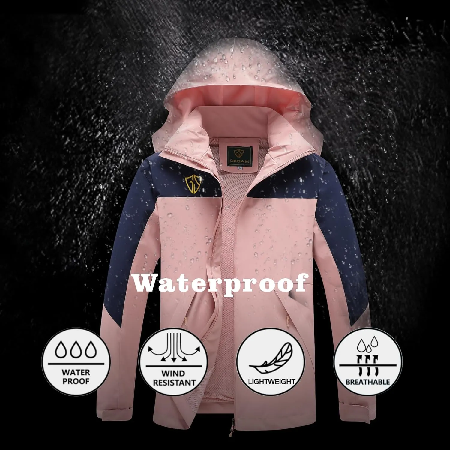 GIISAM Rain Jacket for Women, Women's Waterproof Lightweight Rain Jackets Packable Raincoat Windbreaker Coat with Hood