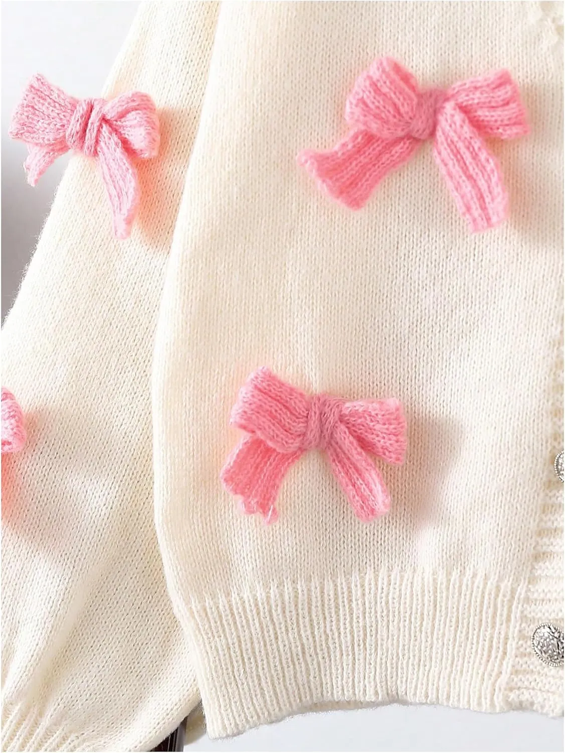 Girl's Bow Sweater Cardigan Button Up Cardigan V Neck Long Sleeve Sweaters Cute Knitted Sweater Outerwear