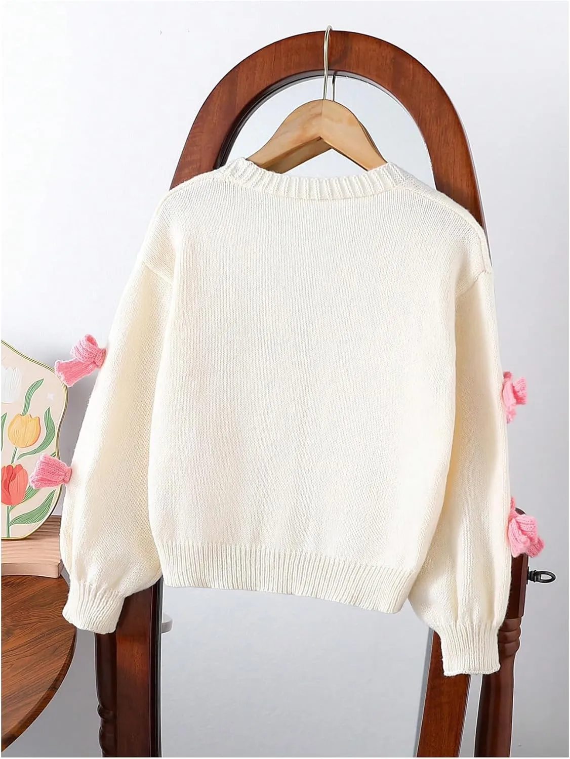 Girl's Bow Sweater Cardigan Button Up Cardigan V Neck Long Sleeve Sweaters Cute Knitted Sweater Outerwear