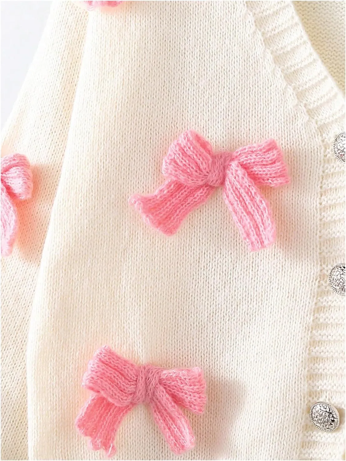 Girl's Bow Sweater Cardigan Button Up Cardigan V Neck Long Sleeve Sweaters Cute Knitted Sweater Outerwear
