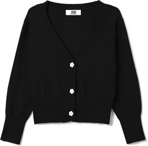 Girls Cropped Cardigan Sweater [Cute Petal Buttons] 3/4 Sleeve Short Cardigan for Dress