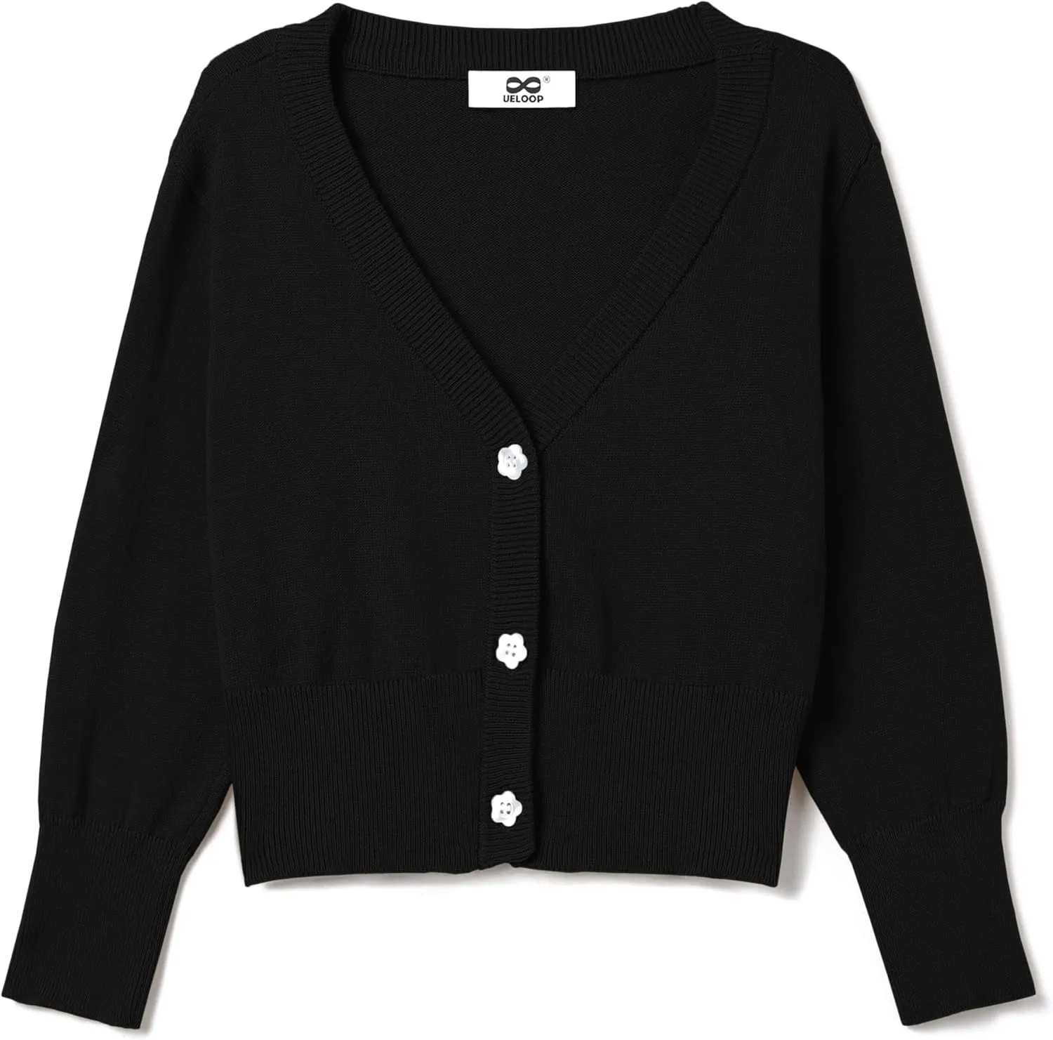 Girls Cropped Cardigan Sweater [Cute Petal Buttons] 3/4 Sleeve Short Cardigan for Dress