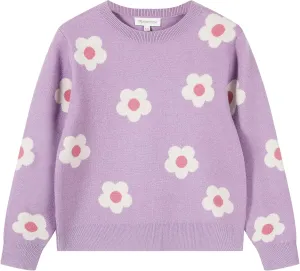 Girls Floral Print Sweaters Long Sleeve Crewneck Knitted Cute Flower Pullover Sweater Jumper Tops