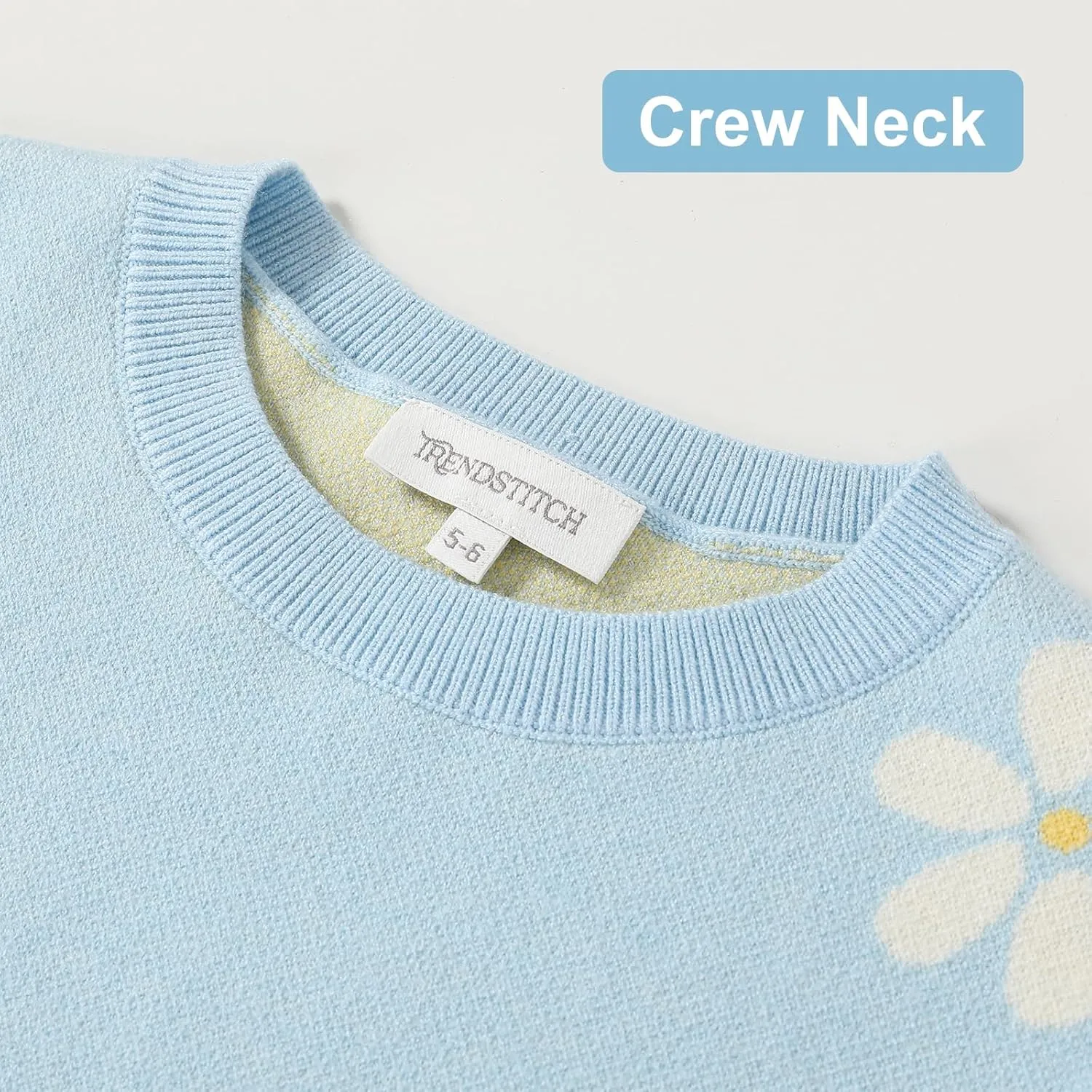 Girls Floral Print Sweaters Long Sleeve Crewneck Knitted Cute Flower Pullover Sweater Jumper Tops