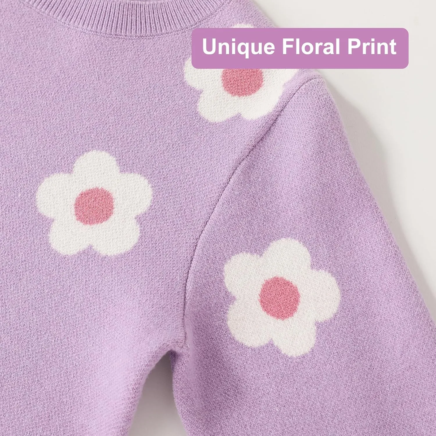 Girls Floral Print Sweaters Long Sleeve Crewneck Knitted Cute Flower Pullover Sweater Jumper Tops