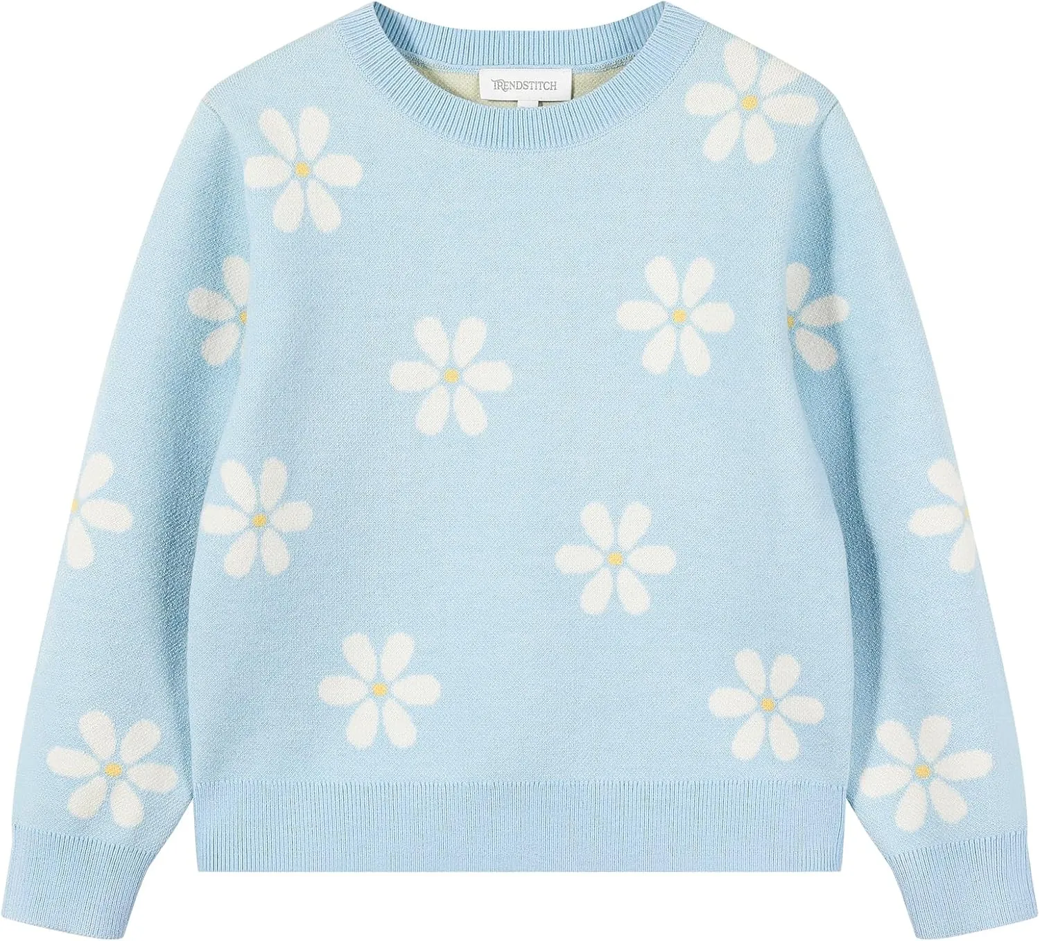 Girls Floral Print Sweaters Long Sleeve Crewneck Knitted Cute Flower Pullover Sweater Jumper Tops