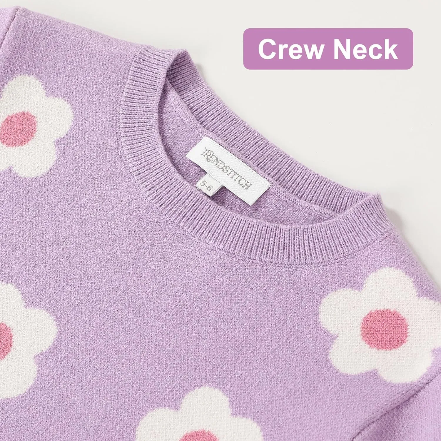 Girls Floral Print Sweaters Long Sleeve Crewneck Knitted Cute Flower Pullover Sweater Jumper Tops