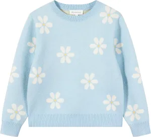 Girls Floral Print Sweaters Long Sleeve Crewneck Knitted Cute Flower Pullover Sweater Jumper Tops