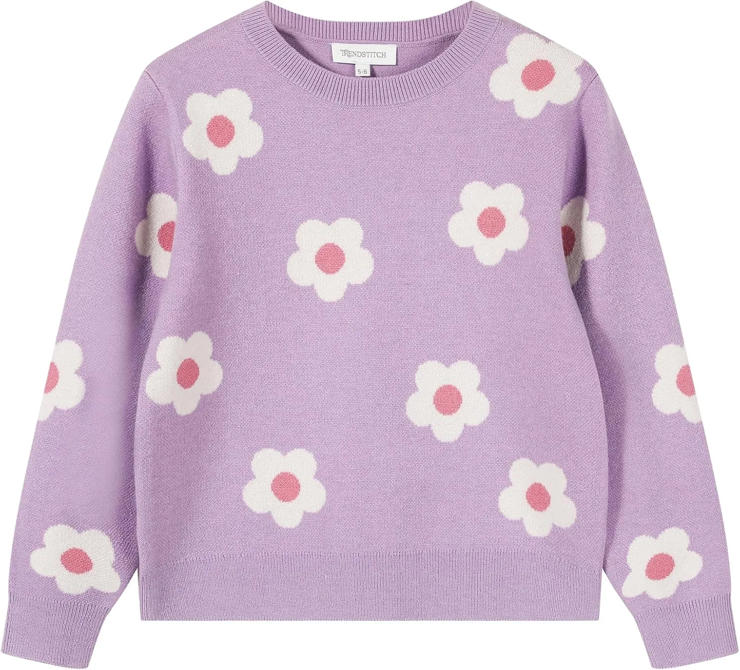 Girls Floral Print Sweaters Long Sleeve Crewneck Knitted Cute Flower Pullover Sweater Jumper Tops