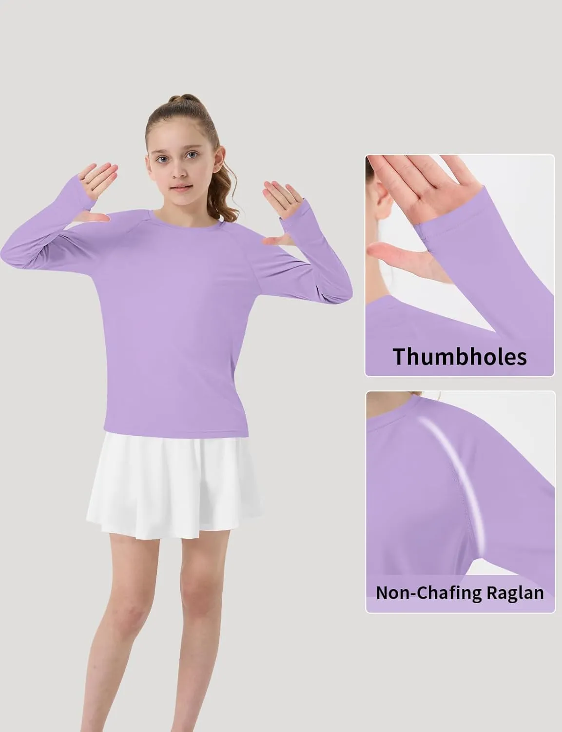 Girl's Rash Guard Swim Shirts Sun Shirt UV Protection Long Sleeve Tops Quick Dry Lightweight UPF 50 