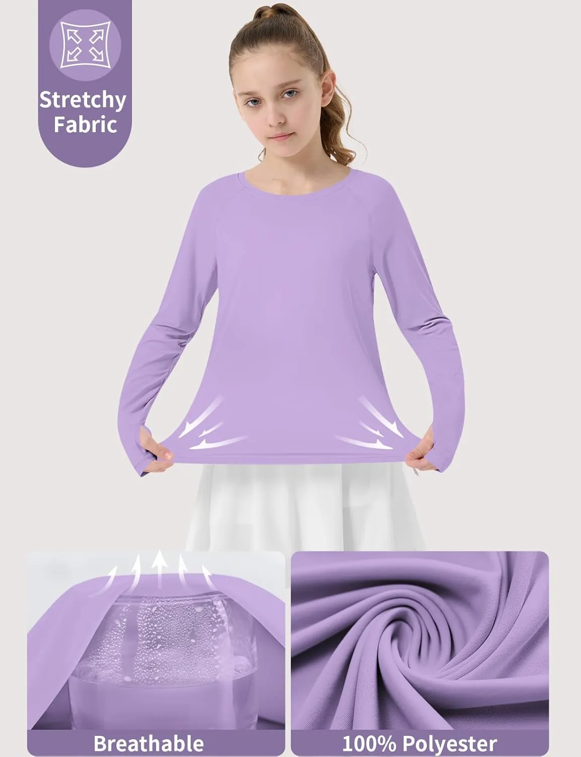 Girl's Rash Guard Swim Shirts Sun Shirt UV Protection Long Sleeve Tops Quick Dry Lightweight UPF 50 