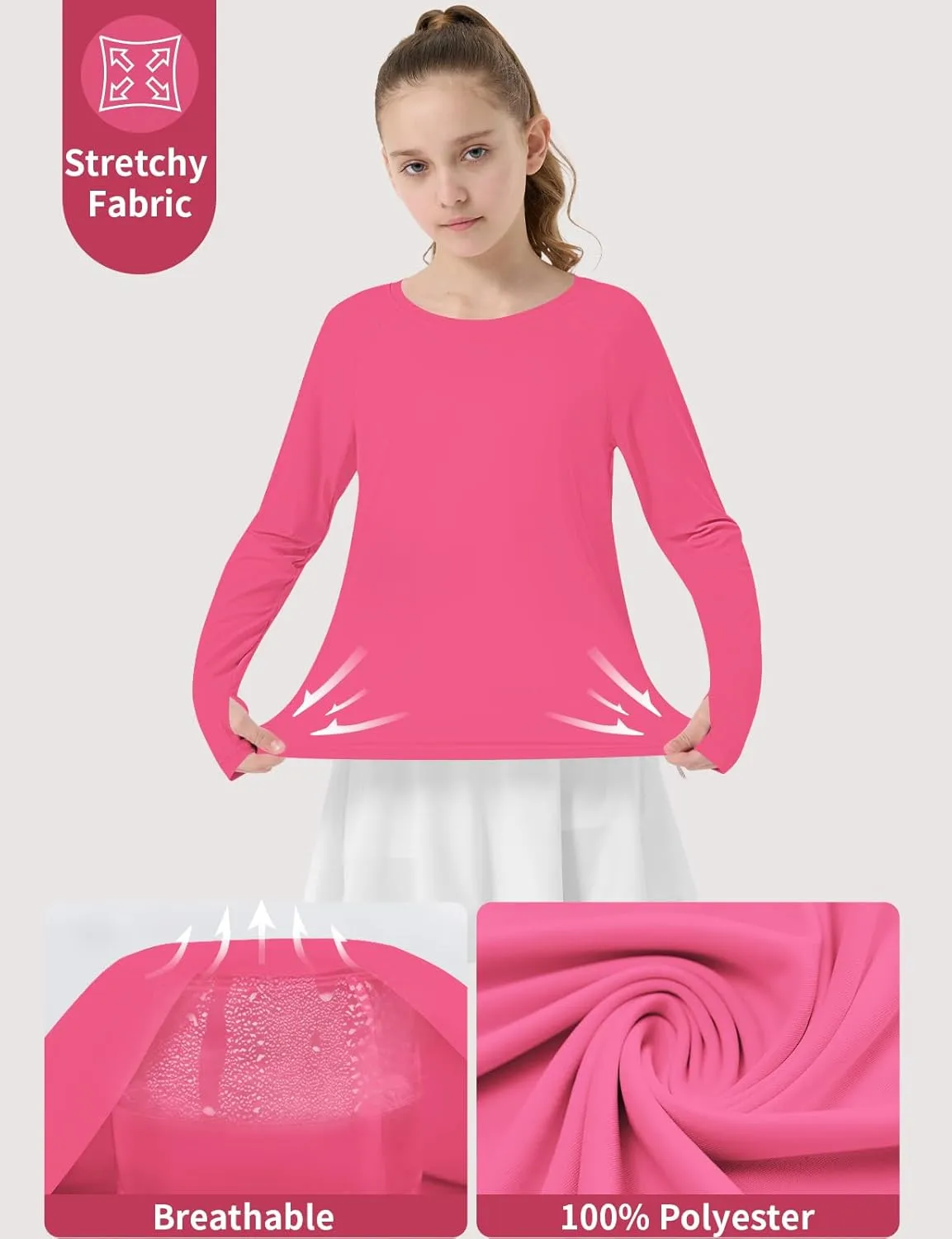 Girl's Rash Guard Swim Shirts Sun Shirt UV Protection Long Sleeve Tops Quick Dry Lightweight UPF 50 