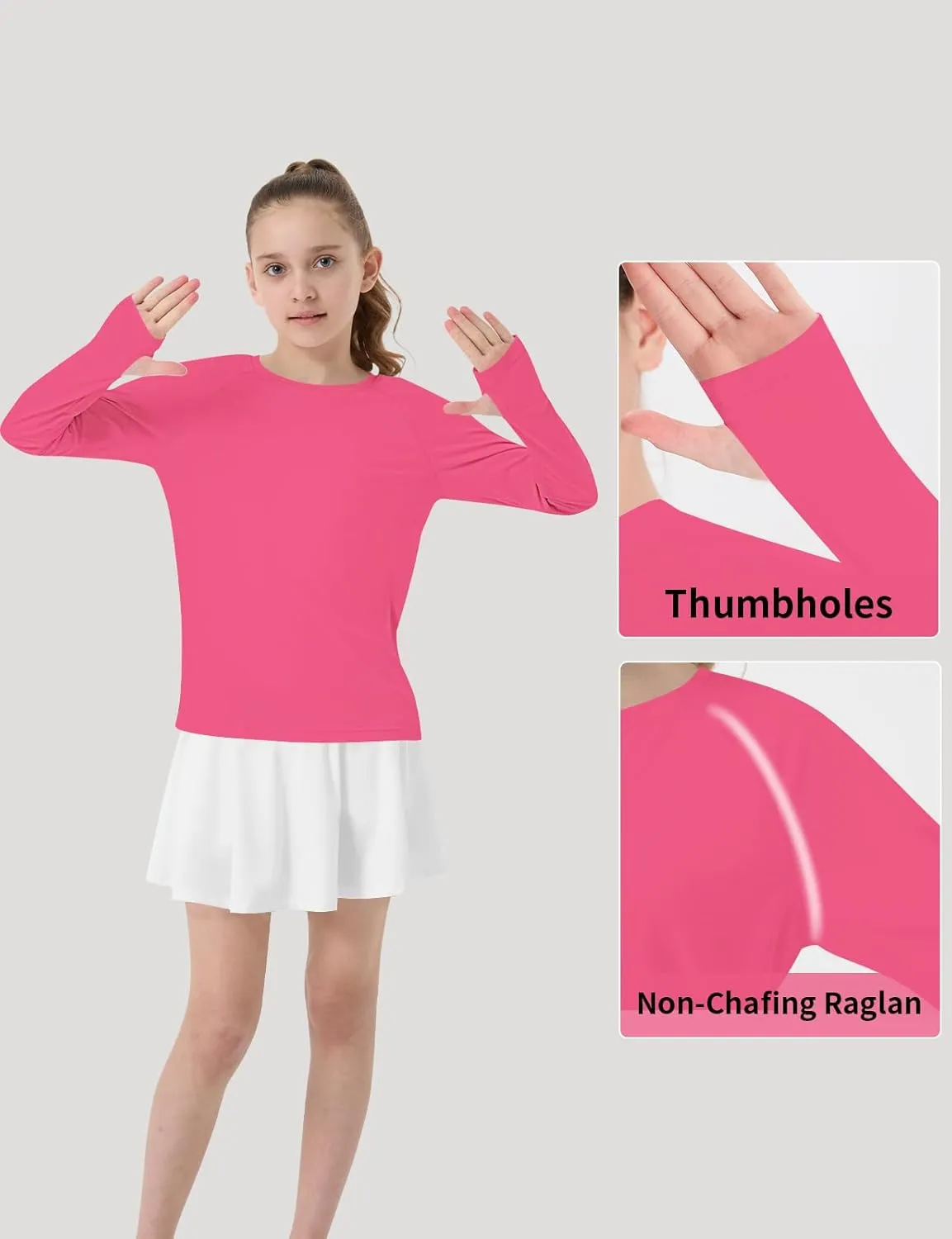 Girl's Rash Guard Swim Shirts Sun Shirt UV Protection Long Sleeve Tops Quick Dry Lightweight UPF 50 