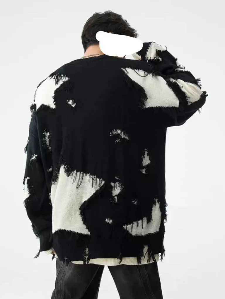 Gothic Sweater Emo Sweater Y2k Star Womens Men Punk Loose Oversized Ripped Pullover Knit Sweaters Emo Cloth Gothic Clothes