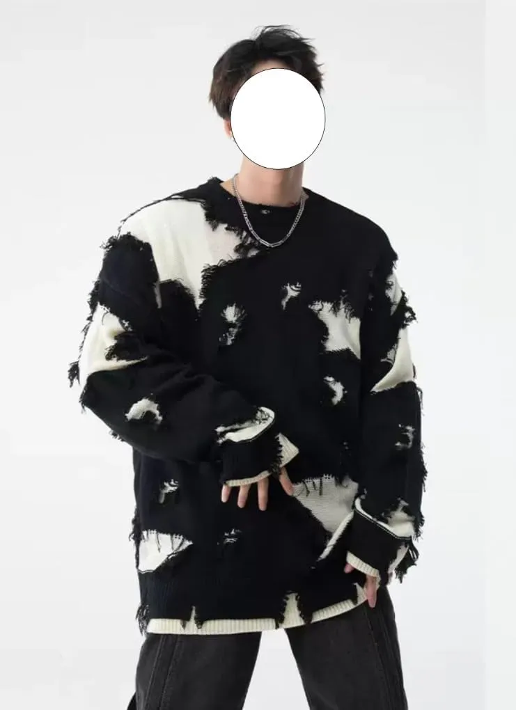 Gothic Sweater Emo Sweater Y2k Star Womens Men Punk Loose Oversized Ripped Pullover Knit Sweaters Emo Cloth Gothic Clothes