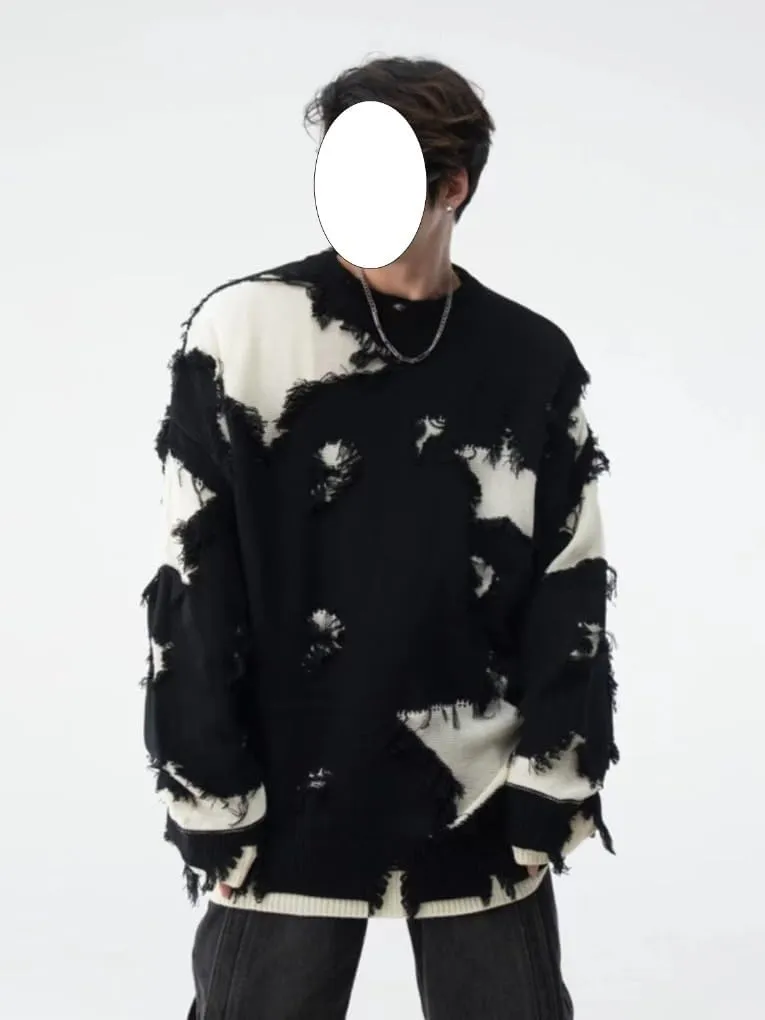 Gothic Sweater Emo Sweater Y2k Star Womens Men Punk Loose Oversized Ripped Pullover Knit Sweaters Emo Cloth Gothic Clothes