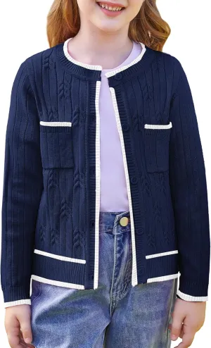 GRACE KARIN Girls Cardigan Sweater Long Sleeve Knit School Uniform Crew Neck Cute Cardigan 5-12 Years