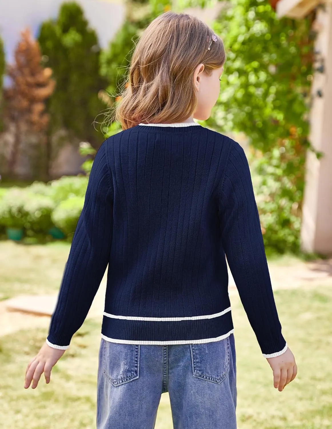 GRACE KARIN Girls Cardigan Sweater Long Sleeve Knit School Uniform Crew Neck Cute Cardigan 5-12 Years