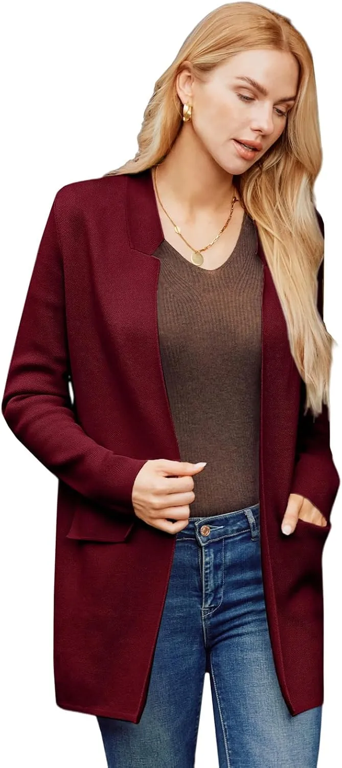 GRACE KARIN Women's 2025 Long Sleeve Knit Cardigan Coat Open Front Notch Collar Sweater Blazer Coatigan Jackets