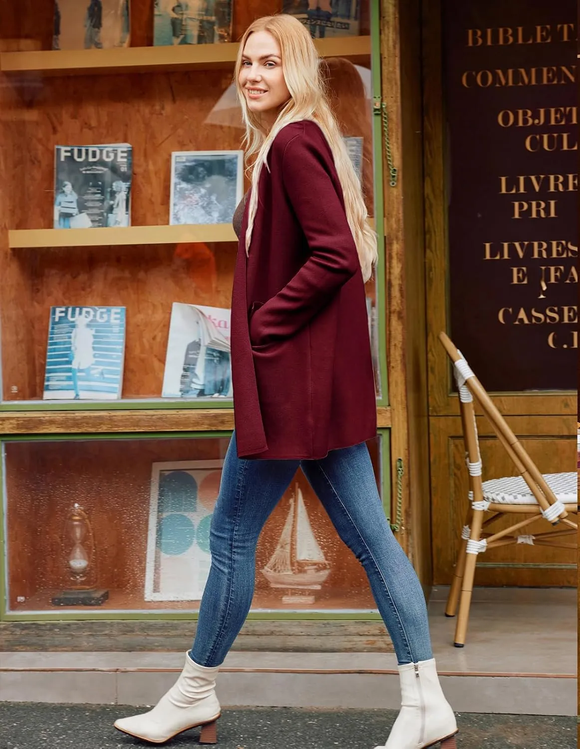 GRACE KARIN Women's 2025 Long Sleeve Knit Cardigan Coat Open Front Notch Collar Sweater Blazer Coatigan Jackets