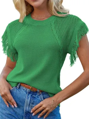 GRACE KARIN Womens Sleeveless Sweater Vest Fringe Cap Sleeve Sweater Casual Crew Neck Loose Fit Pullover Tank Tops S-2XL