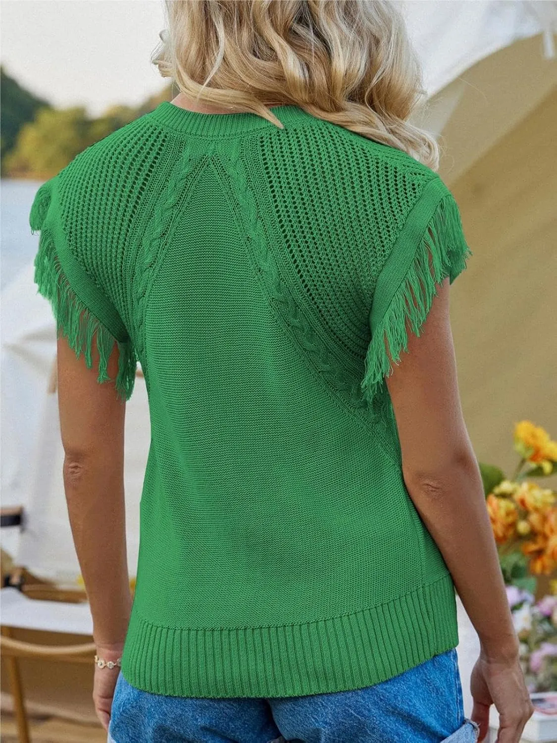 GRACE KARIN Womens Sleeveless Sweater Vest Fringe Cap Sleeve Sweater Casual Crew Neck Loose Fit Pullover Tank Tops S-2XL