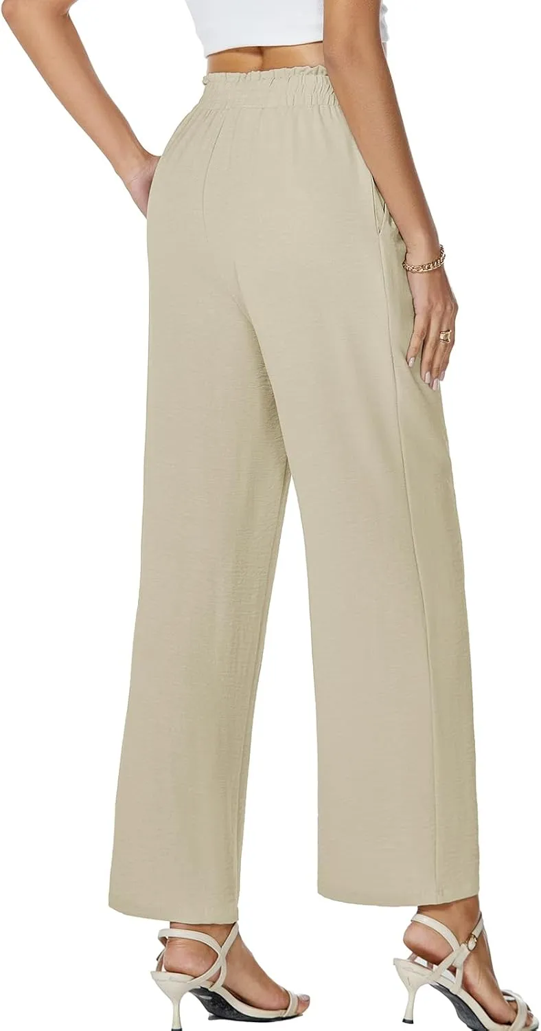 Gracyoga Womens Wide Leg Pants High Waisted Flowy Tie Knot Trousers Business Casual Outfits with Pockets