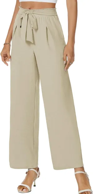 Gracyoga Womens Wide Leg Pants High Waisted Flowy Tie Knot Trousers Business Casual Outfits with Pockets