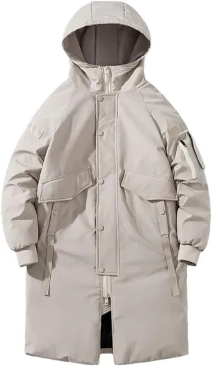 Haitpant Men's Long Coat Winter Cotton Padded Jacket Hooded Oversize Parkas Outerwear Loose Thick Warm Coats