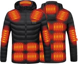 Heated Jacket for Men Women with Hood Winter Heated Hoodie Windproof Coat USB Charging Body Warmer 19 Zones Unisex