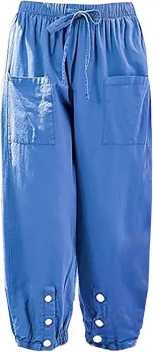 High Rise Linen Pants Women Summer Womens Linen Pant Long Length Tall Womans Drawstring Capris Trousers