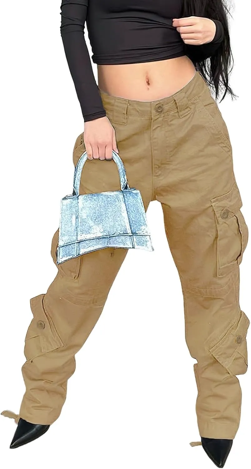 High Waisted Cargo Jeans for Women Straight Wide Leg Y2k Streetwear Cargo Pants Baggy Boyfriend Denim Pants with Pockets