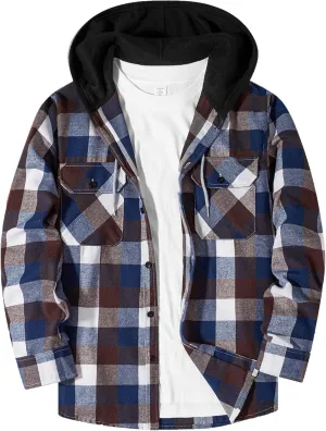 Hooded Flannel Shirt for Men, Lightweight Flannel Jacket Long Sleeve Plaid Causal Button Down Shirts with Pocket