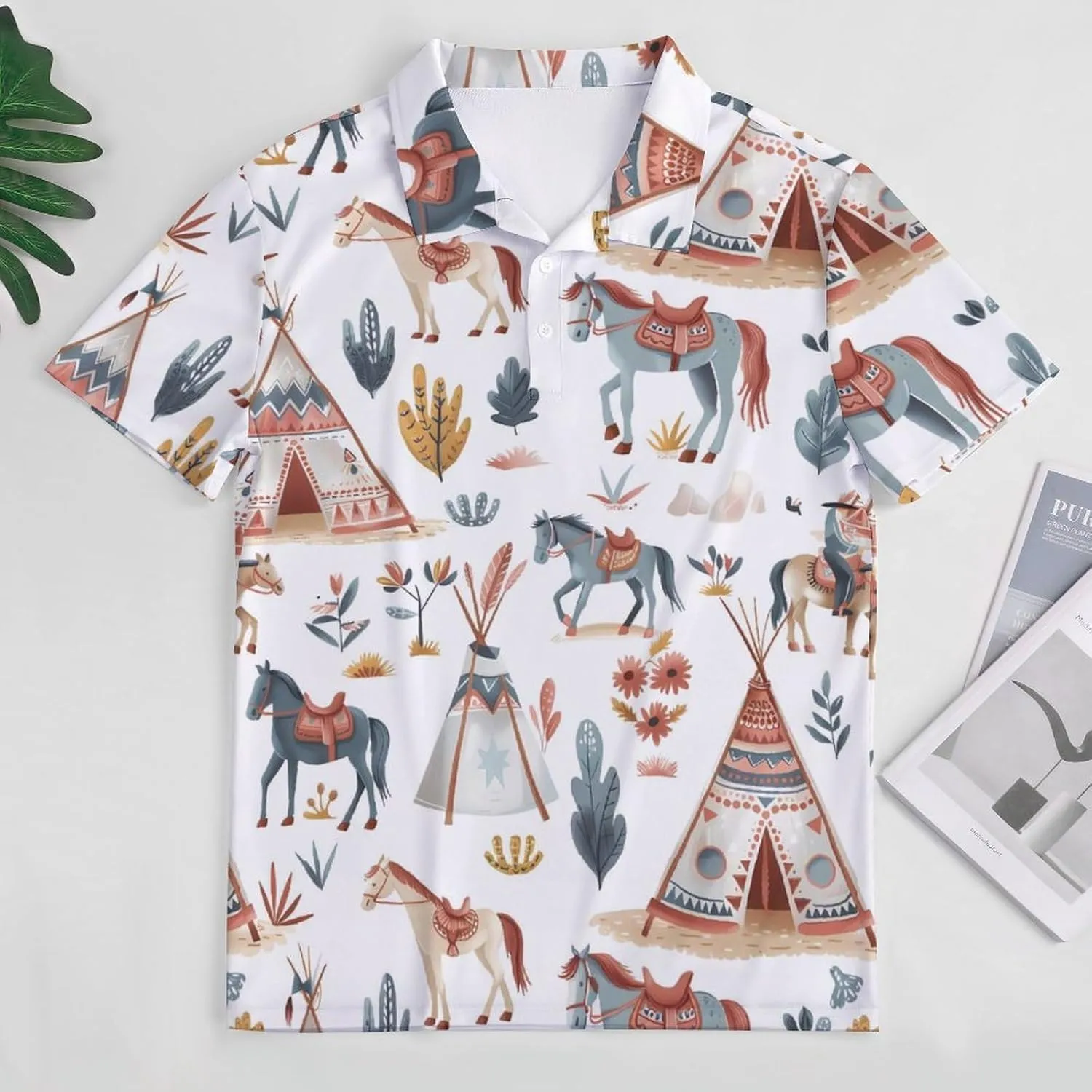 Horses Western Camping Mens Polo Shirts Quick Dry Short Sleeve Golf Slim Fit T Shirt