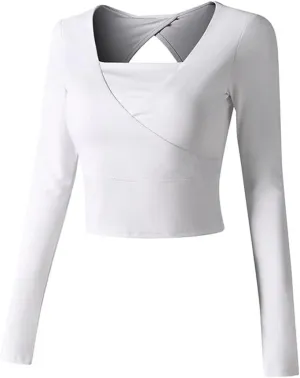 HSQMA Women's Long Sleeve Workout Shirts Backless Yoga Shirt Cross Back Open Shirt Breathable Quick Dry Athletic Shirts (Color : White/, Size : XL/)