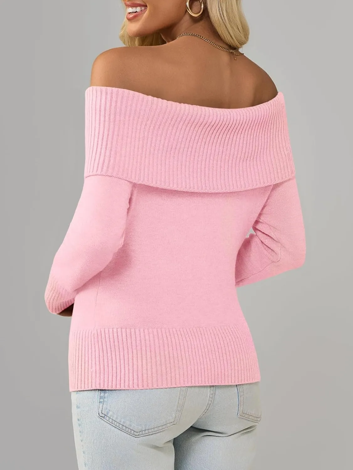 Imily Bela Womens Off The Shoulder Sweaters Casual Long Sleeve Ribbed Knit Slim Fit Y2K Going Out Pullover Tops