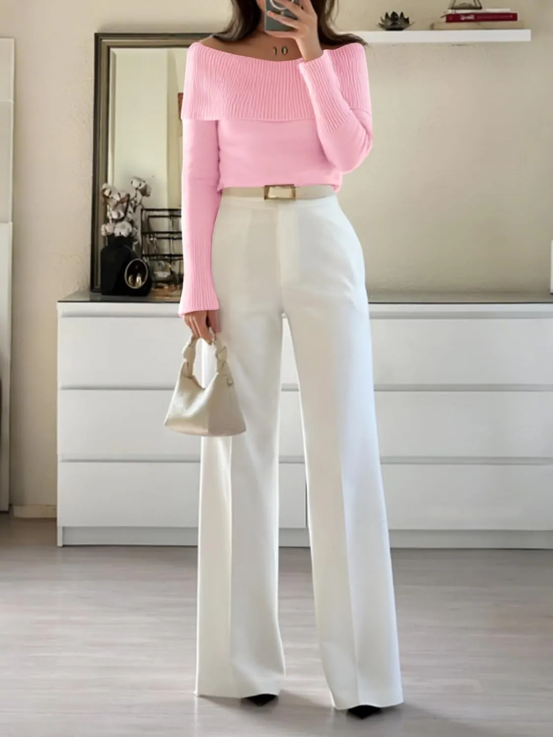 Imily Bela Womens Off The Shoulder Sweaters Casual Long Sleeve Ribbed Knit Slim Fit Y2K Going Out Pullover Tops