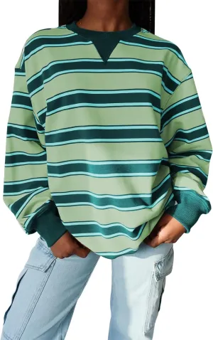 IMISSILLEB Women Oversized Patchwork Sweatshirt Long Sleeve Crewneck Color Block Striped Pullovers 2024 Fall Casual Tops