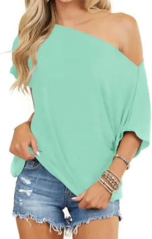 INFITTY Women's Off Shoulder Tops Short Sleeve Casual Loose Batwing Shirts Oversized Blouse Tunic