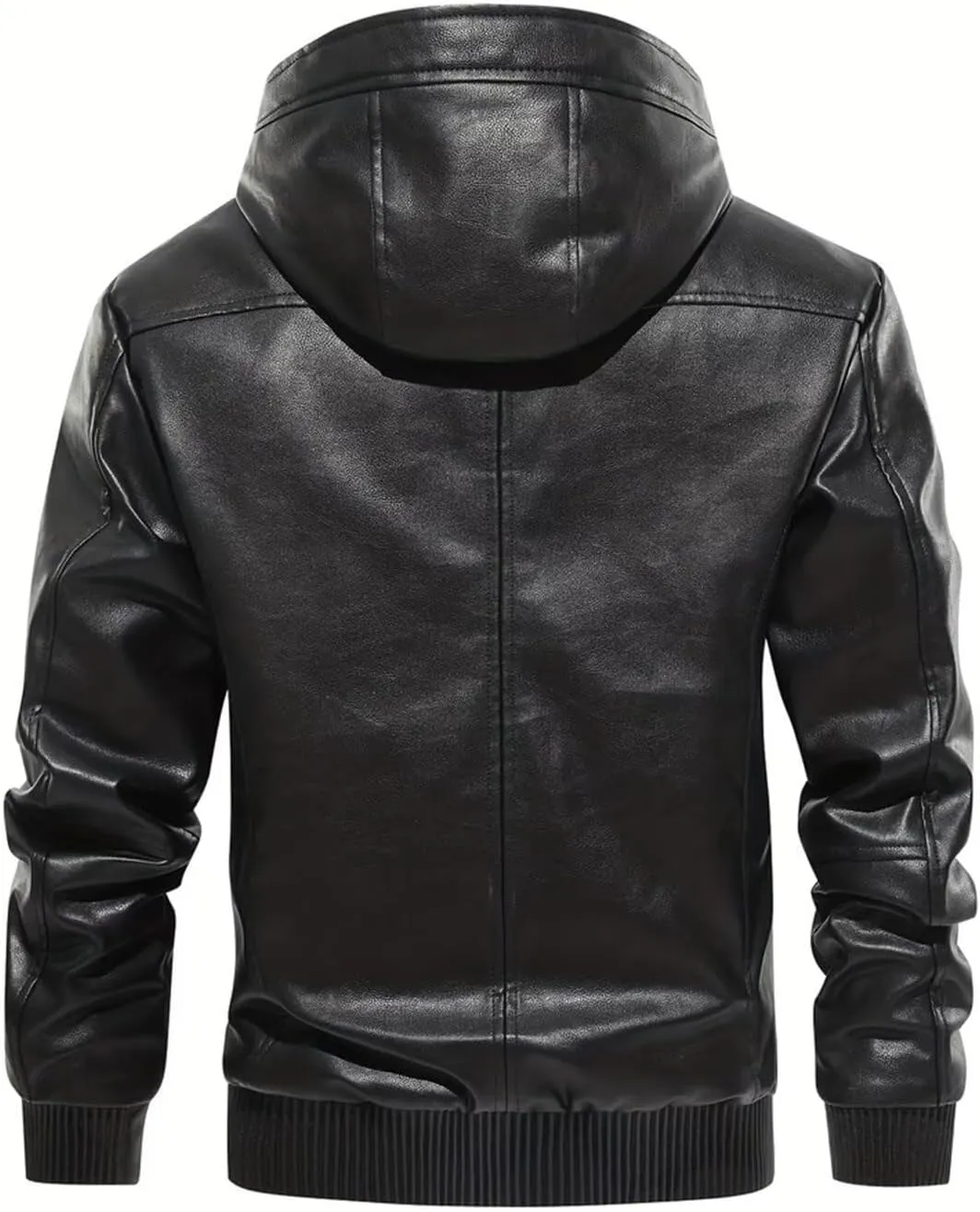 INVACHI Men's Leather Jacket PU Bomber Motorcycle Jacket with Fleece Lined Hood Windproof Winter Coat