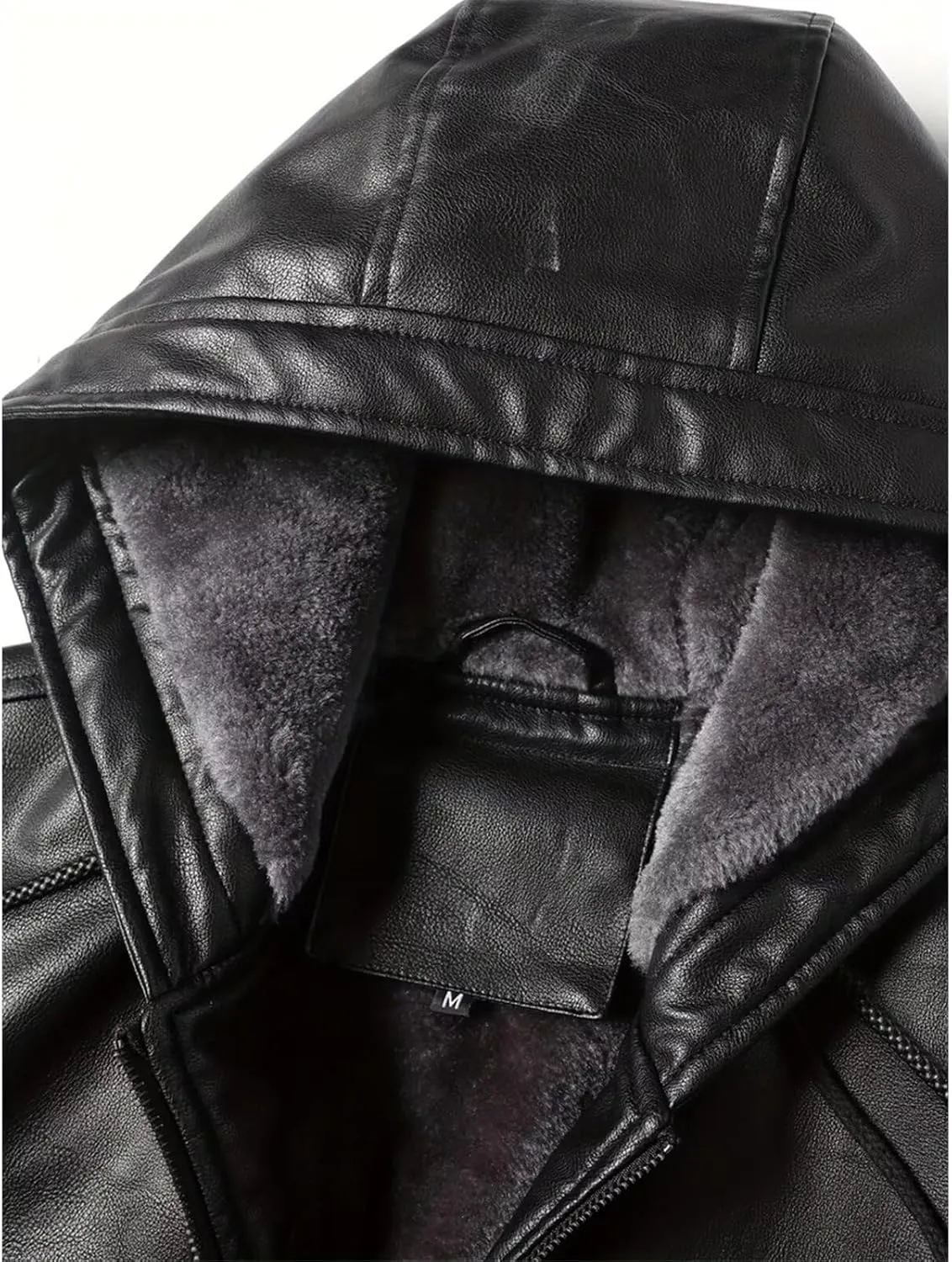INVACHI Men's Leather Jacket PU Bomber Motorcycle Jacket with Fleece Lined Hood Windproof Winter Coat