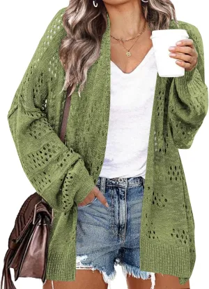 IN'VOLAND Womens Plus Size Crochet Cardigan Kimonos Boho Long Sleeve Oversized Summer Open Front Knitted Sweater